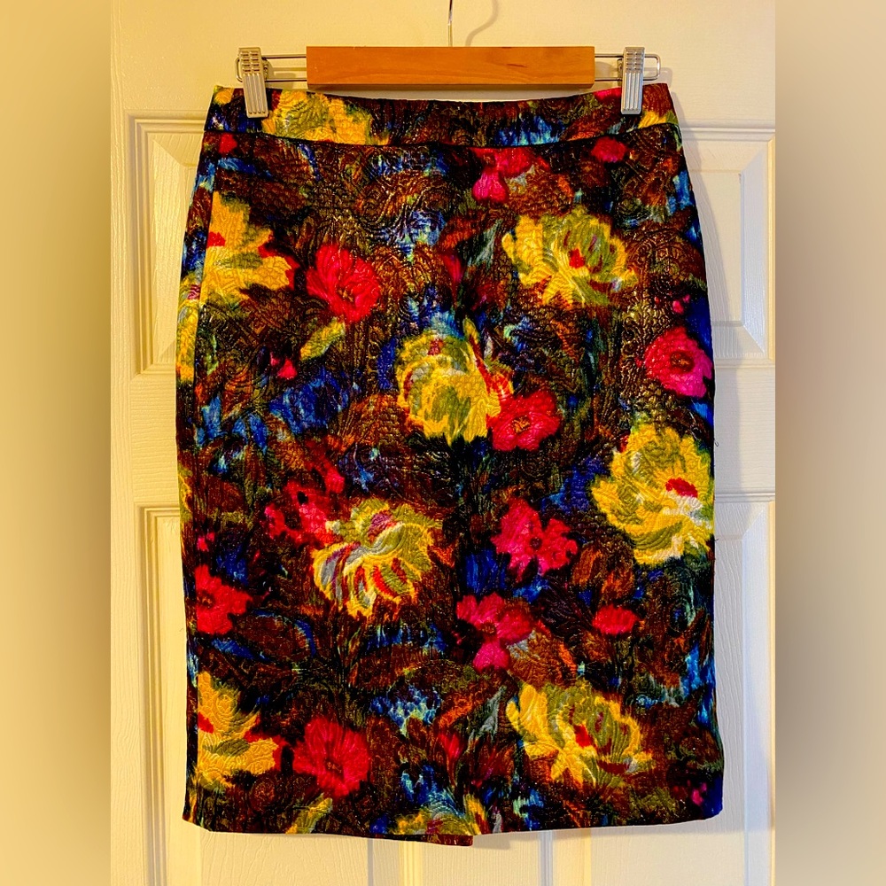 J crew textured metallic floral skirt